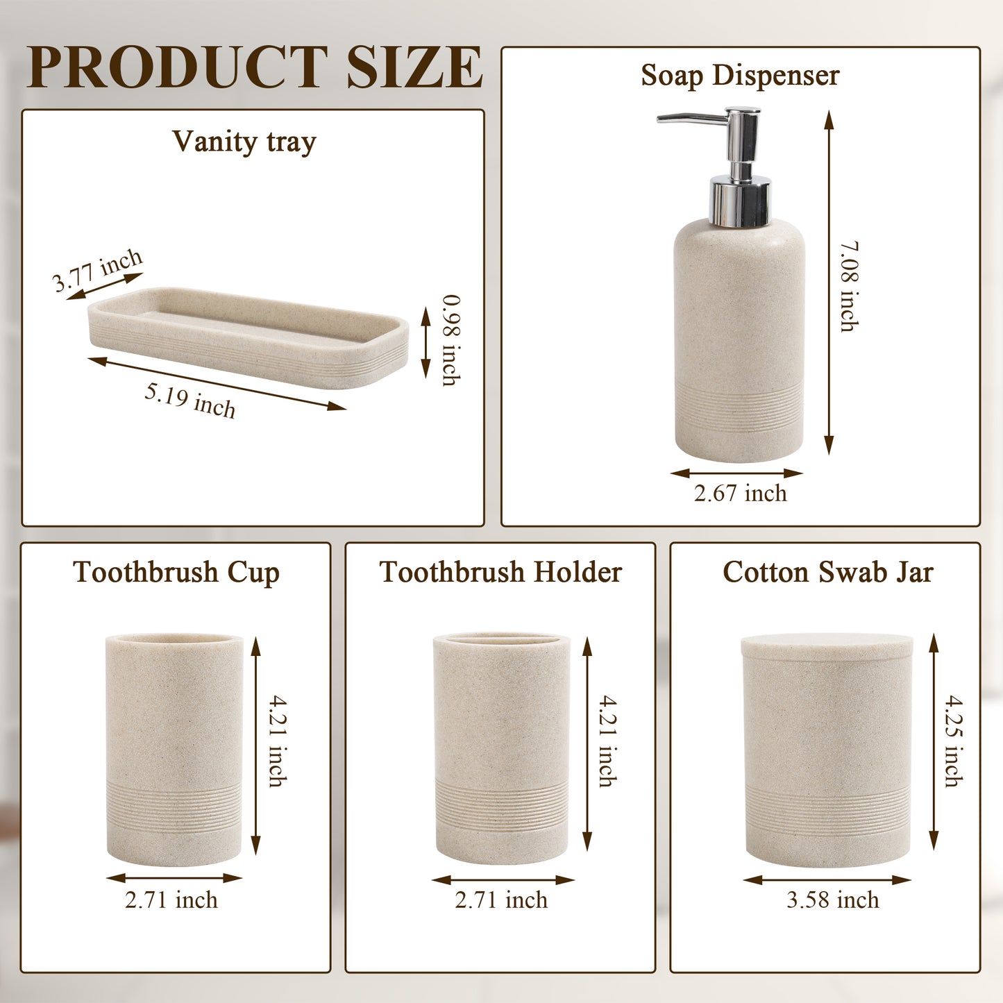 Bathroom Accessories Set, 6-Piece Bathroom Accessory Set, Toothbrush Holders Set, Soap Dispenser, Vanity Tray, Tumbler, Cotton Swab Jars