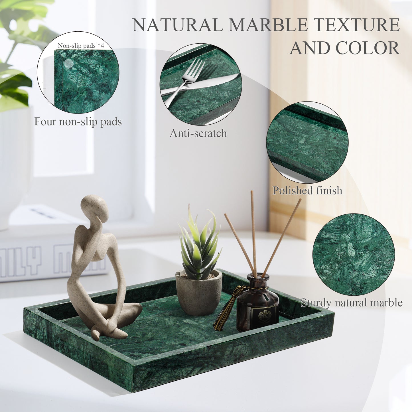 100% Natural Marble Tray for Bathroom, Genuine Marble Stone Vanity Tray